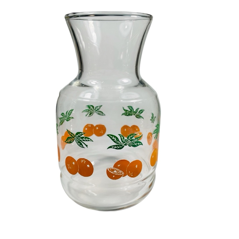 Vintage Orange Juice Small Carafe with Oranges and Green Leaf Design MCM